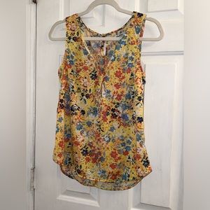 Size small yellow floral flower blue orange tank top blouse shirt